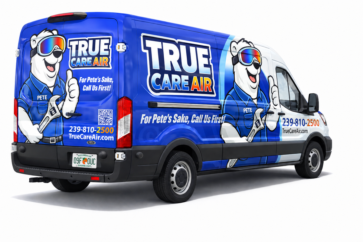 True Care Air service van parked on an AC repair call in Fort Myers, Florida